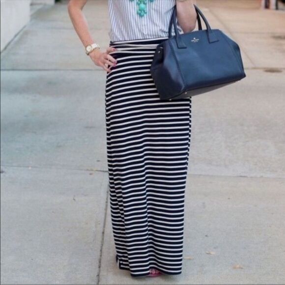 J. Crew Jersey Maxi Skirt Navy Stripe Size Medium - Picture 2 of 11